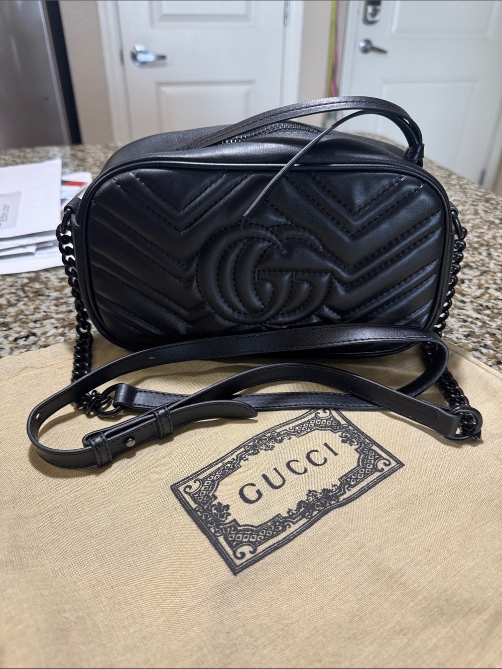 Gucci Black Quilted GG Marmont Small Camera Bag - Picture 2 of 3